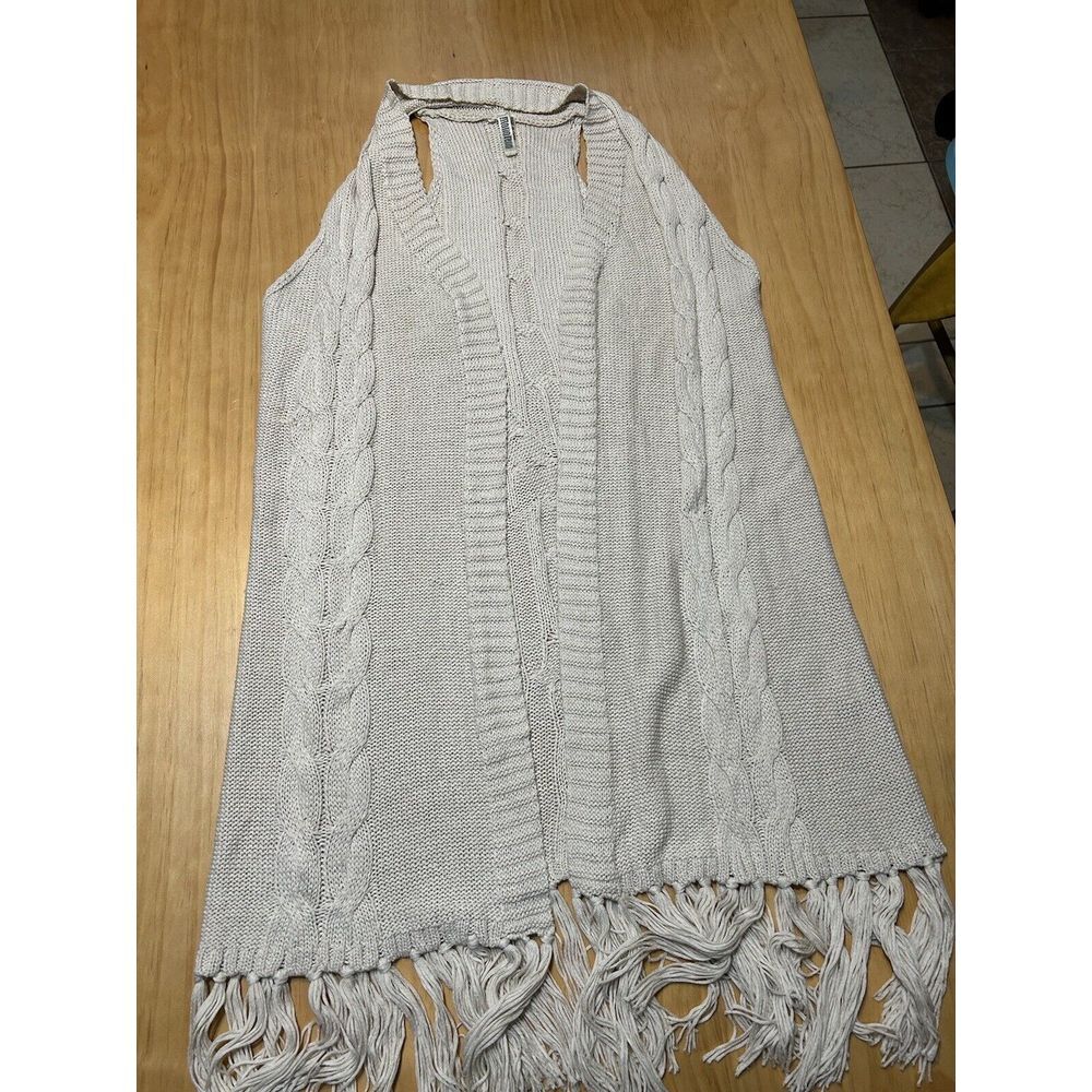 Monoreno Cardigan Women Oatmeal Beige Crochet Sleeveless Size Small